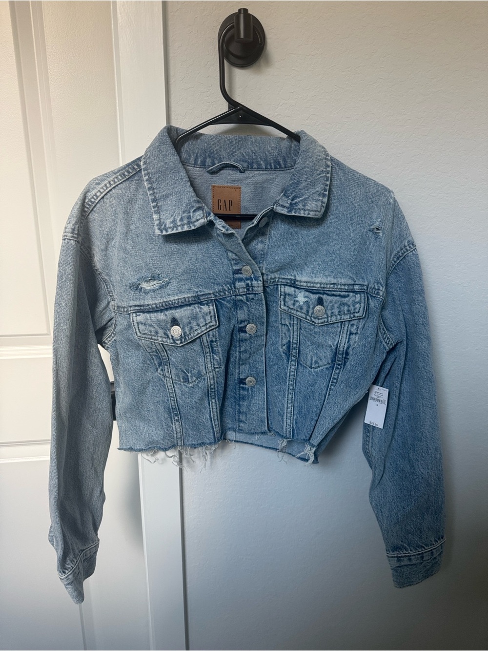 GAP Light Blue Cropped Distressed Denim Jacket